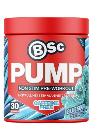 BSc Pump non stim pre-workout supplement container for blue sour straps flavour