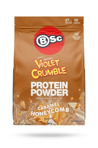 caramel honeycomb flavoured violet crumble protein powder